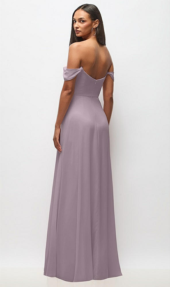 Back View - Lilac Dusk Off-the-Shoulder Basque Neck Maxi Dress with Flounce Sleeves