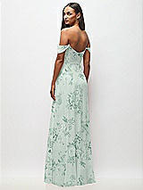 Rear View Thumbnail - Mint Green Floral Off-the-Shoulder Basque Neck Maxi Dress with Flounce Sleeves
