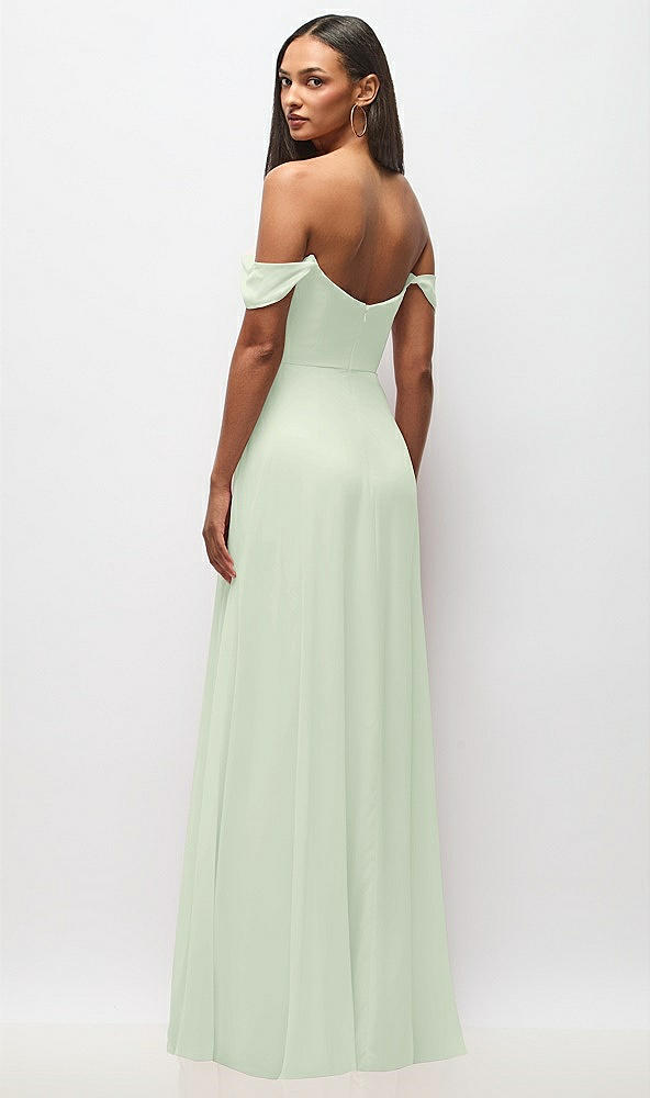 Back View - Mint Green Off-the-Shoulder Basque Neck Maxi Dress with Flounce Sleeves
