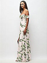 Side View Thumbnail - Palm Beach Print Off-the-Shoulder Basque Neck Maxi Dress with Flounce Sleeves