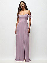 Front View Thumbnail - Suede Rose Off-the-Shoulder Basque Neck Maxi Dress with Flounce Sleeves