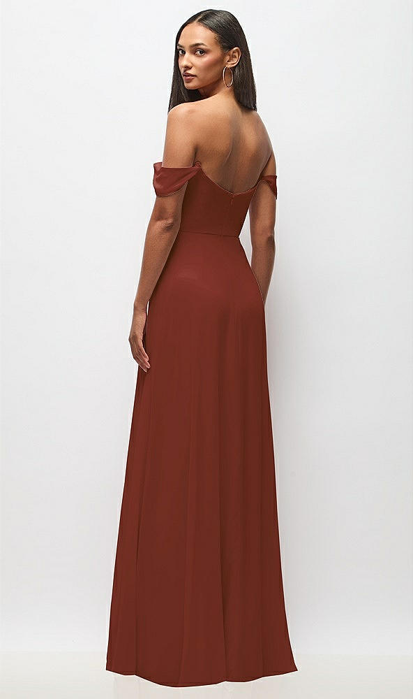 Back View - Auburn Moon Off-the-Shoulder Basque Neck Maxi Dress with Flounce Sleeves
