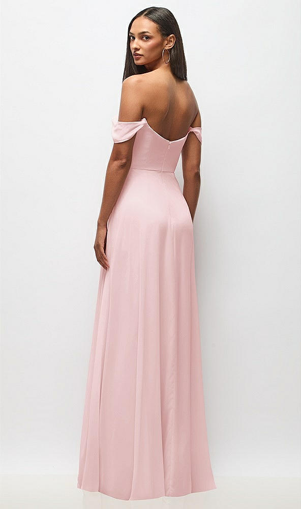 Back View - Ballet Pink Off-the-Shoulder Basque Neck Maxi Dress with Flounce Sleeves