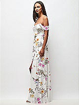 Side View Thumbnail - Butterfly Botanica Ivory Off-the-Shoulder Basque Neck Maxi Dress with Flounce Sleeves