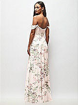 Rear View Thumbnail - Blush Garden Off-the-Shoulder Basque Neck Maxi Dress with Flounce Sleeves
