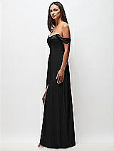 Side View Thumbnail - Black Off-the-Shoulder Basque Neck Maxi Dress with Flounce Sleeves