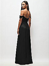 Rear View Thumbnail - Black Off-the-Shoulder Basque Neck Maxi Dress with Flounce Sleeves