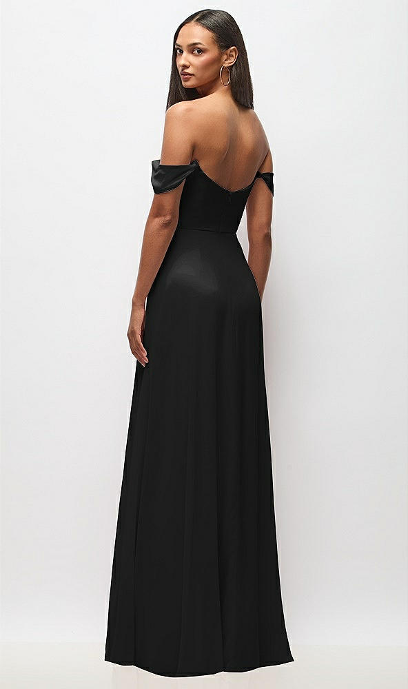 Back View - Black Off-the-Shoulder Basque Neck Maxi Dress with Flounce Sleeves