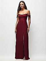 Front View Thumbnail - Burgundy Off-the-Shoulder Basque Neck Maxi Dress with Flounce Sleeves
