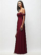 Side View Thumbnail - Burgundy Off-the-Shoulder Basque Neck Maxi Dress with Flounce Sleeves