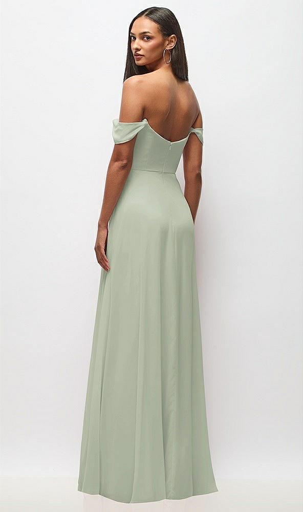 Back View - Celadon Off-the-Shoulder Basque Neck Maxi Dress with Flounce Sleeves