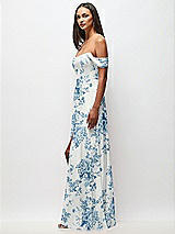 Side View Thumbnail - Cottage Rose Dusk Blue Off-the-Shoulder Basque Neck Maxi Dress with Flounce Sleeves