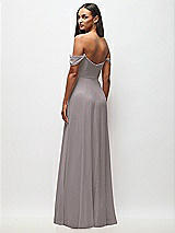 Rear View Thumbnail - Cashmere Gray Off-the-Shoulder Basque Neck Maxi Dress with Flounce Sleeves