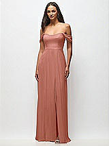Front View Thumbnail - Desert Rose Off-the-Shoulder Basque Neck Maxi Dress with Flounce Sleeves