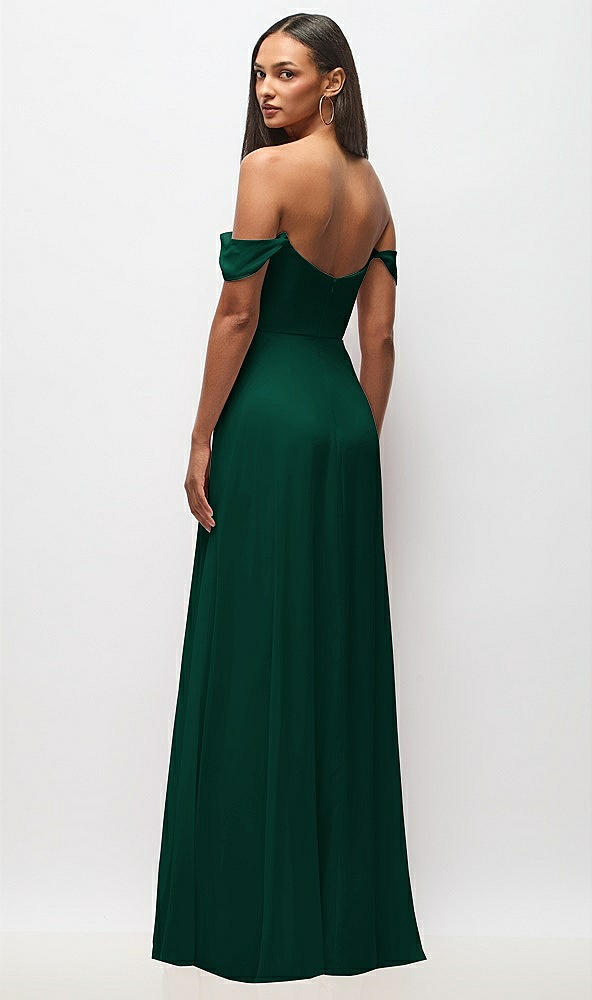 Back View - Hunter Green Off-the-Shoulder Basque Neck Maxi Dress with Flounce Sleeves