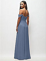 Rear View Thumbnail - Larkspur Blue Off-the-Shoulder Basque Neck Maxi Dress with Flounce Sleeves