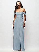 Front View Thumbnail - Mist Off-the-Shoulder Basque Neck Maxi Dress with Flounce Sleeves