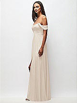 Side View Thumbnail - Oat Off-the-Shoulder Basque Neck Maxi Dress with Flounce Sleeves
