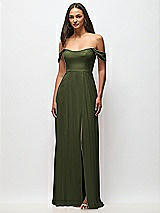 Front View Thumbnail - Olive Green Off-the-Shoulder Basque Neck Maxi Dress with Flounce Sleeves