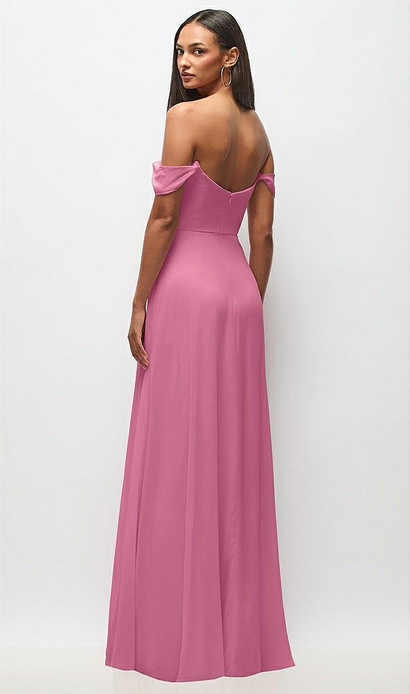 Back View - Orchid Pink Off-the-Shoulder Basque Neck Maxi Dress with Flounce Sleeves