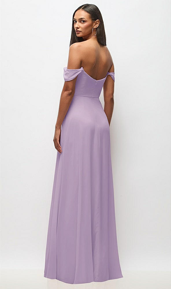Back View - Pale Purple Off-the-Shoulder Basque Neck Maxi Dress with Flounce Sleeves
