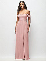 Front View Thumbnail - Rose Off-the-Shoulder Basque Neck Maxi Dress with Flounce Sleeves