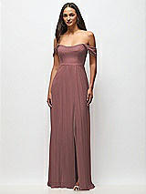 Front View Thumbnail - Rosewood Off-the-Shoulder Basque Neck Maxi Dress with Flounce Sleeves