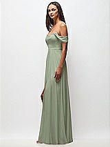 Side View Thumbnail - Sage Off-the-Shoulder Basque Neck Maxi Dress with Flounce Sleeves