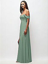 Side View Thumbnail - Seagrass Off-the-Shoulder Basque Neck Maxi Dress with Flounce Sleeves