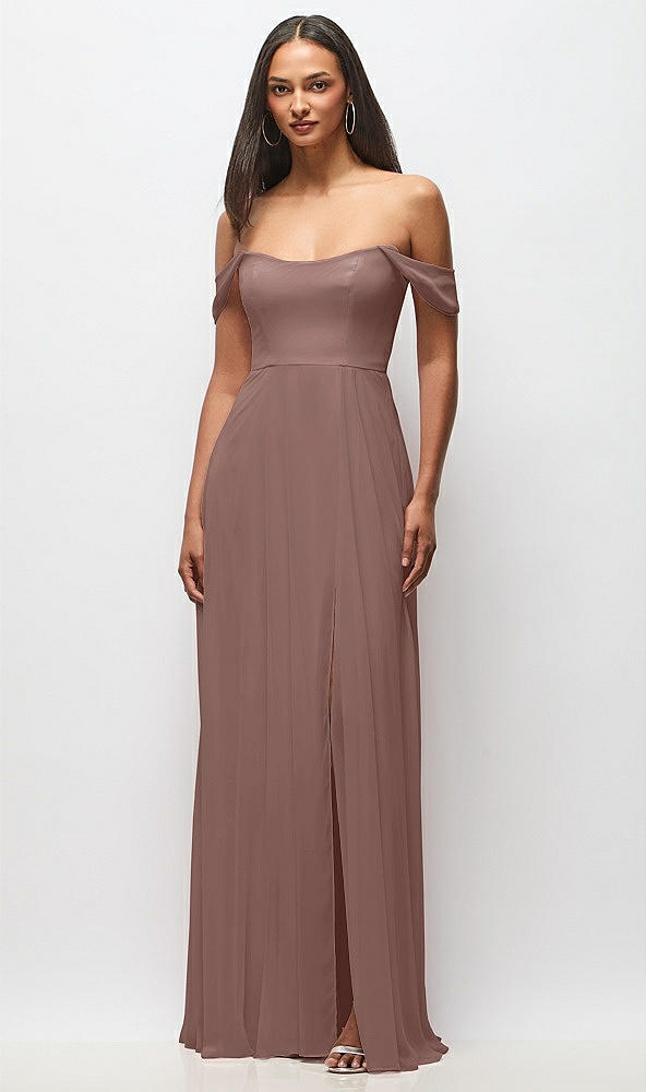 Front View - Sienna Off-the-Shoulder Basque Neck Maxi Dress with Flounce Sleeves