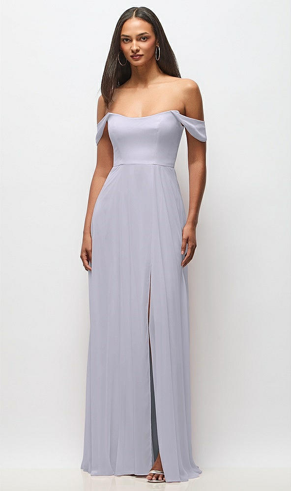 Front View - Silver Dove Off-the-Shoulder Basque Neck Maxi Dress with Flounce Sleeves