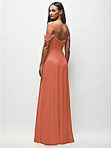 Rear View Thumbnail - Terracotta Copper Off-the-Shoulder Basque Neck Maxi Dress with Flounce Sleeves