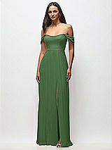 Front View Thumbnail - Vineyard Green Off-the-Shoulder Basque Neck Maxi Dress with Flounce Sleeves