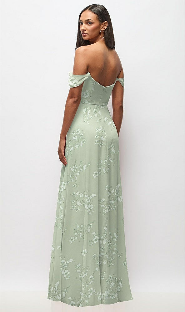 Back View - Vintage Primrose Sage Off-the-Shoulder Basque Neck Maxi Dress with Flounce Sleeves