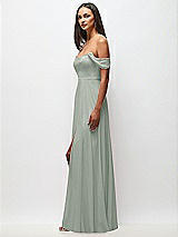 Side View Thumbnail - Willow Green Off-the-Shoulder Basque Neck Maxi Dress with Flounce Sleeves
