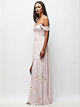 Side View Thumbnail - Watercolor Print Off-the-Shoulder Basque Neck Maxi Dress with Flounce Sleeves