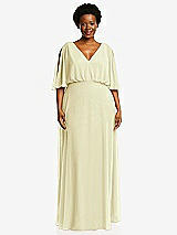 Front View Thumbnail - Butter Yellow V-Neck Split Sleeve Blouson Bodice Maxi Dress