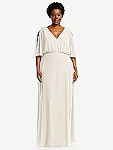 Front View Thumbnail - Ivory V-Neck Split Sleeve Blouson Bodice Maxi Dress