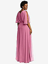 Rear View Thumbnail - Orchid Pink V-Neck Split Sleeve Blouson Bodice Maxi Dress