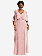 Front View Thumbnail - Rose V-Neck Split Sleeve Blouson Bodice Maxi Dress