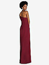 Rear View Thumbnail - Burgundy Asymmetrical Off-the-Shoulder Cuff Trumpet Gown With Front Slit