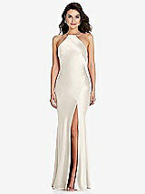 Front View Thumbnail - Ivory Halter Convertible Strap Bias Slip Dress With Front Slit
