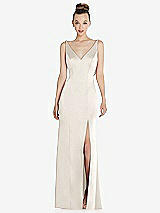Rear View Thumbnail - Ivory Draped Cowl-Back Princess Line Dress with Front Slit