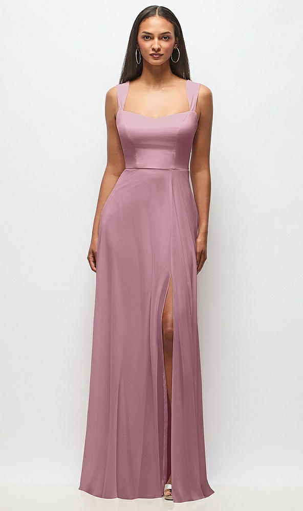 Front View - Dusty Pink Contoured Wide Strap Sweetheart Maxi Dress