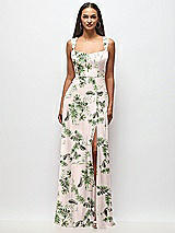 Front View Thumbnail - Palm Beach Print Contoured Wide Strap Sweetheart Maxi Dress