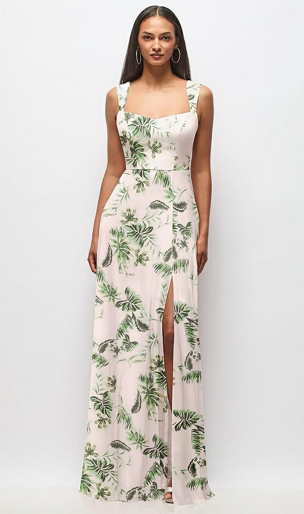 Front View - Palm Beach Print Contoured Wide Strap Sweetheart Maxi Dress