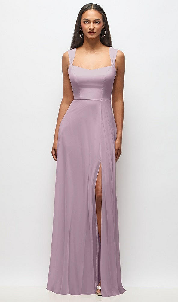 Front View - Suede Rose Contoured Wide Strap Sweetheart Maxi Dress