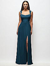 Front View Thumbnail - Atlantic Blue Contoured Wide Strap Sweetheart Maxi Dress
