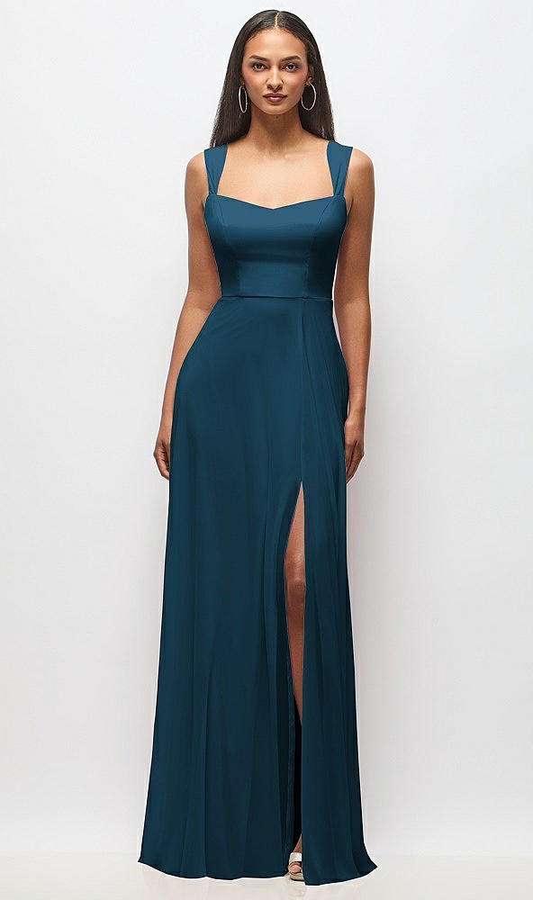 Front View - Atlantic Blue Contoured Wide Strap Sweetheart Maxi Dress