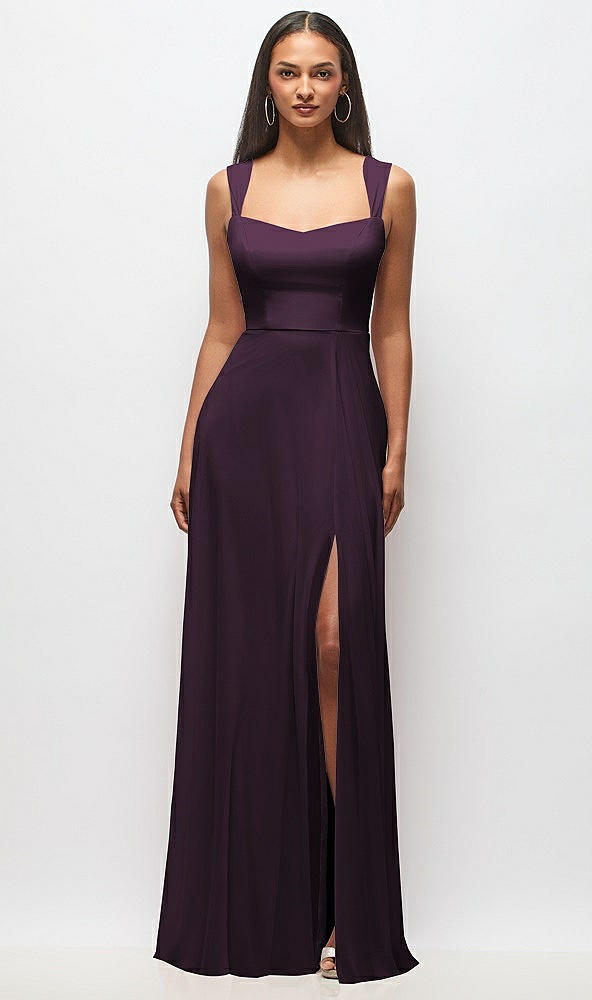 Front View - Aubergine Contoured Wide Strap Sweetheart Maxi Dress